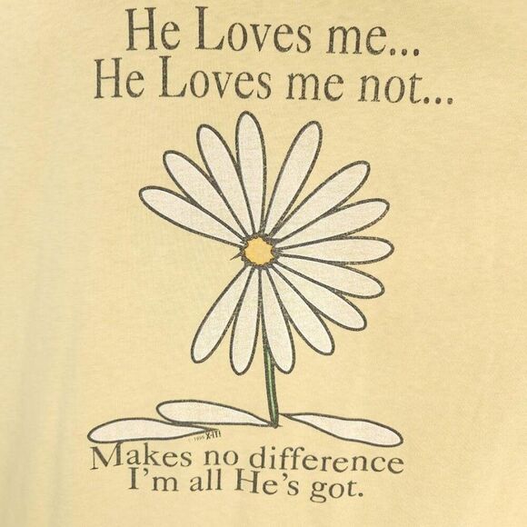 Vintage He Loves Me T Shirt Womens Size 3XL Yellow 90s Sleep Tee Daisy Flower - Picture 2 of 6